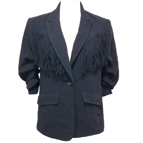 Cinq A Sept Altered Dani Fringe Blazer Size 4 Black - Picture 1 of 13